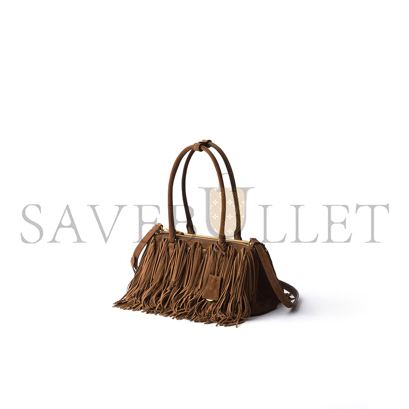 Pra*a galleria medium suede bag with fringe 1ba457 (30*14*10.5cm)